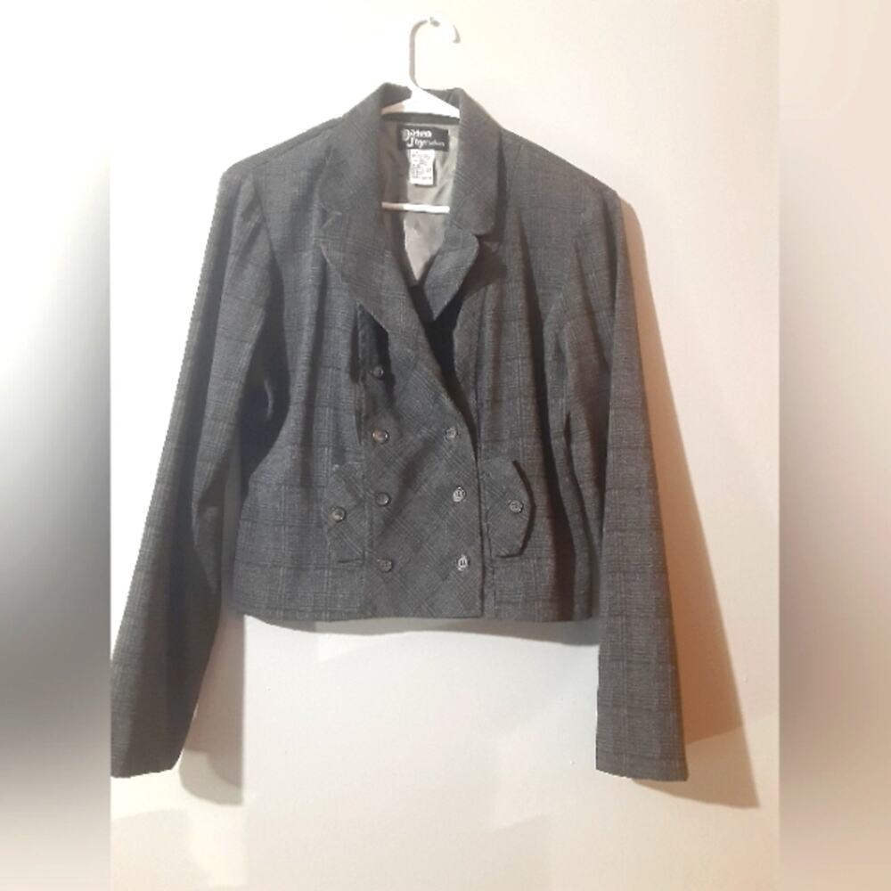 Dawn Joy Women's Gray Button Up Size 7/8 Office Work Wear Faux Suede Polyester